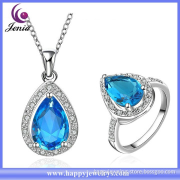 New arrival big blue zircon brass plated with 18k gold plated fashion jewelry set (KFVRS001)